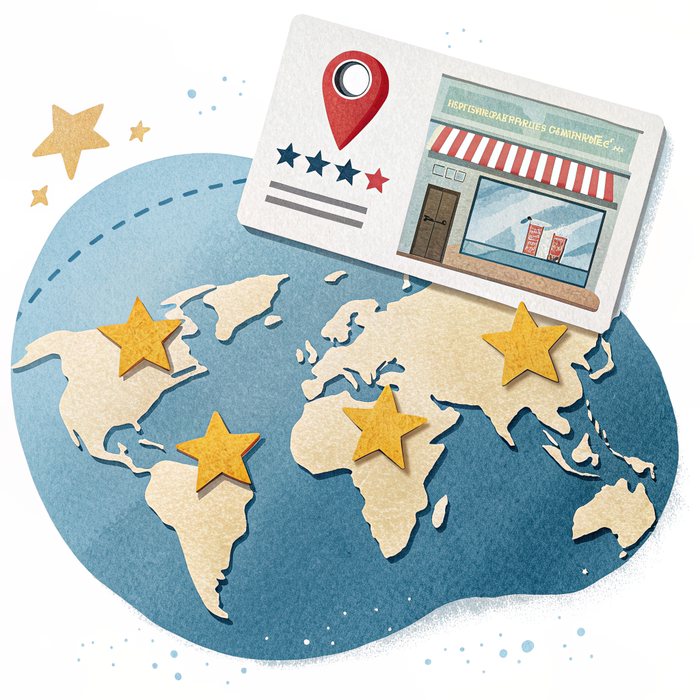 A cut-paper Google Business Profile listing on the map